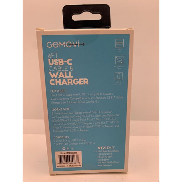 Gomovi 6ft USB-C Cable & Wall Charger - Picture 2 of 2